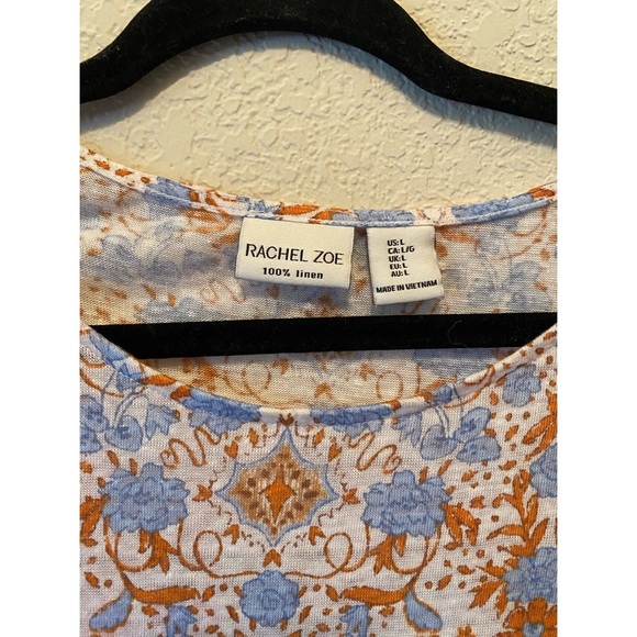 Floral Print Women's Linen Top - Orange and Blue - Picture 6 of 6